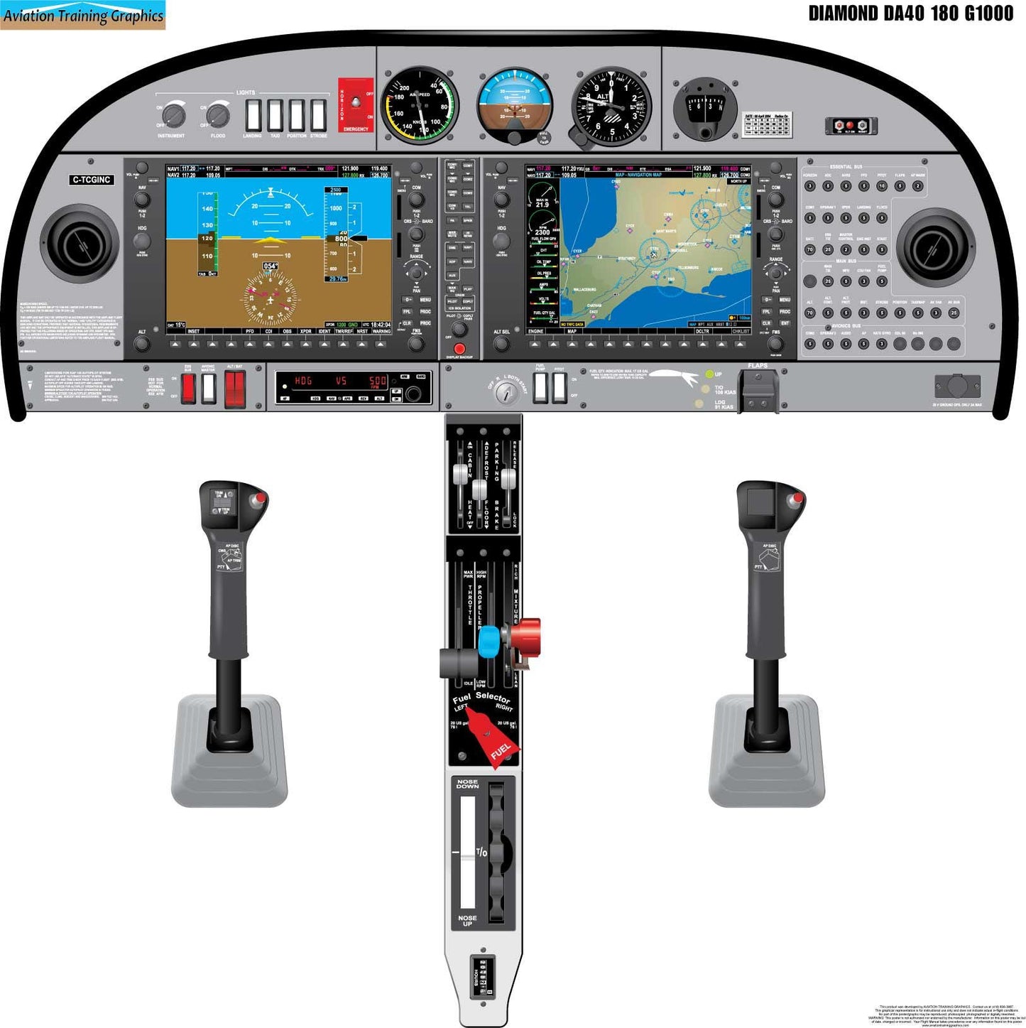 Diamond DA40 180 Star G1000 Aircraft Cockpit Training Poster - Flight Schools, Pilots, Enthusiasts