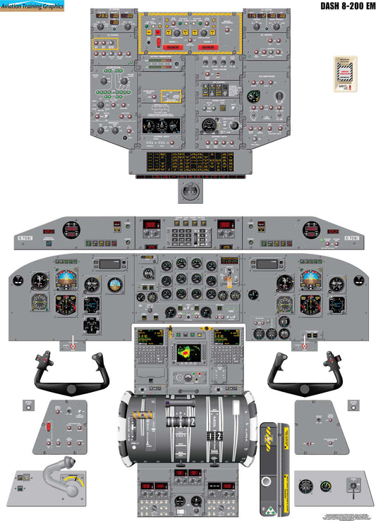 Bombardier Dash 8-200 EM Aircraft Cockpit Training Poster - Flight Schools, Pilots, Enthusiasts
