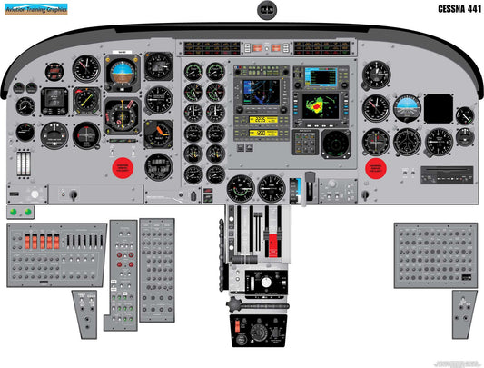 Cessna 441 Aircraft Cockpit Training Poster - Flight Schools, Pilots, Enthusiasts